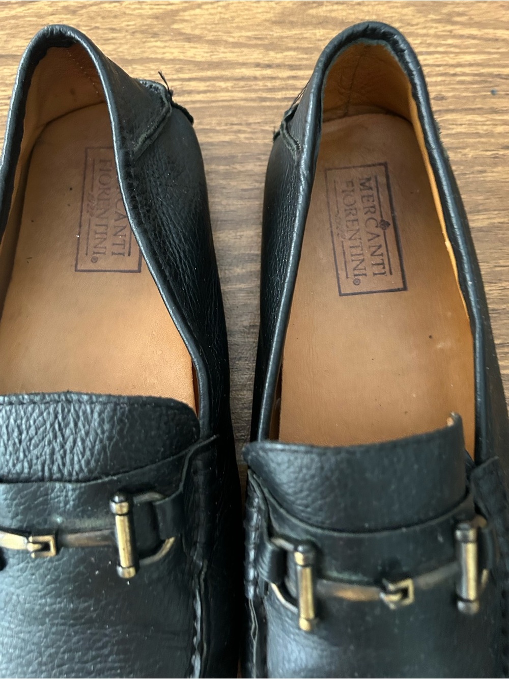 Mercanti Fiorentini Black Leather Loafers with Brass Bit